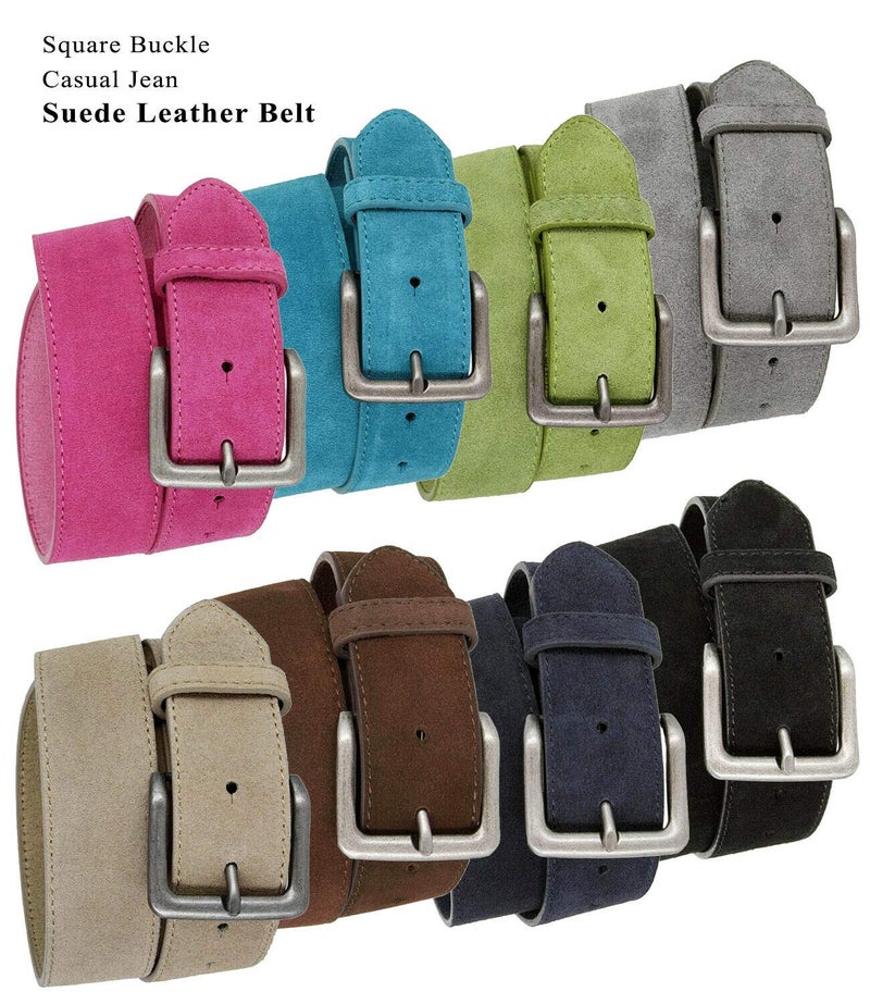 Belts.com Square Buckle Casual Jean Suede Leather Belt 1 1/2" Wide (Gray, 36) - Image 5